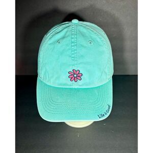 Life Is Good Teal Flower Logo Dad Hat Adjustable Strap Cotton Baseball Cap